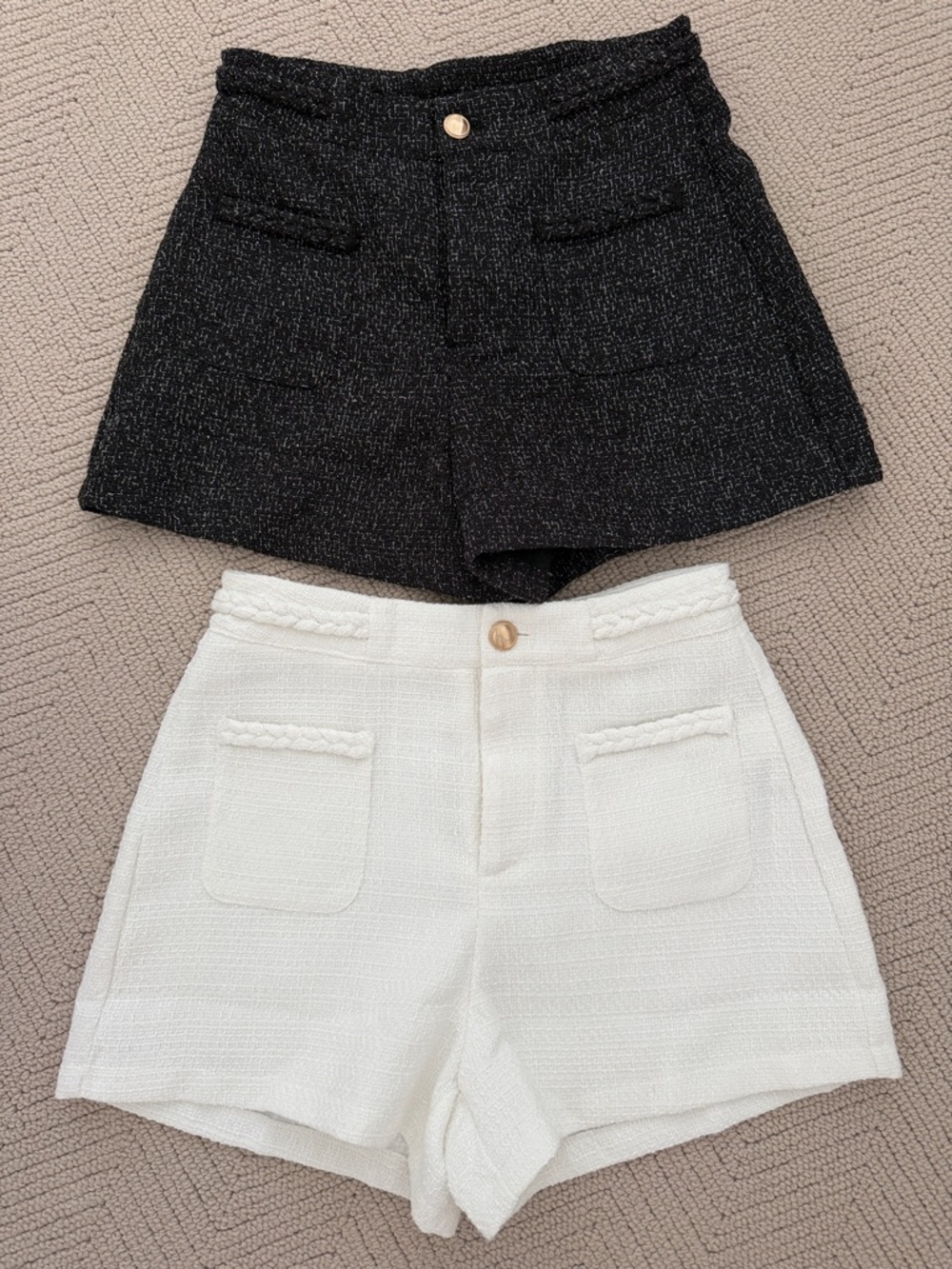 Classic Tweed High-Waist Shorts - Black / White